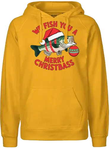 We Fish You a Merry Christbass - christmas, fish, santa hat, holiday, humor, festive, ornament, pun, winter, celebration - Fairtrade Hoodie
