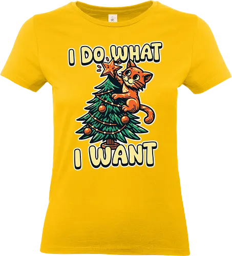 I do what I want - cat, christmas tree, holiday, humor, star, decoration, whimsical, playful, cute, mischievous - Standard T-Shirt (Women)
