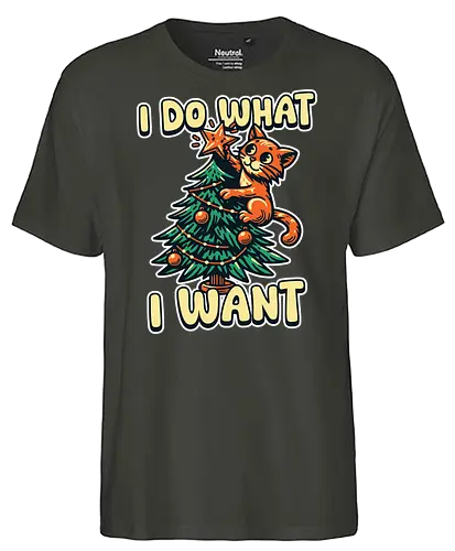 I do what I want - cat, christmas tree, holiday, humor, star, decoration, whimsical, playful, cute, mischievous - Fairtrade T-Shirt