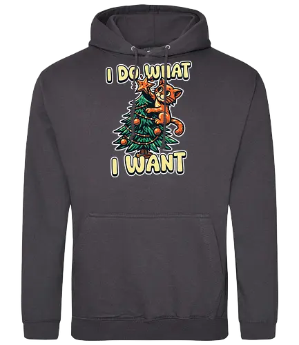 I do what I want - cat, christmas tree, holiday, humor, star, decoration, whimsical, playful, cute, mischievous - Standard Hoodie