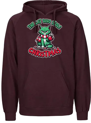  The Cat Who Stole Christmas - ornament, green, red, holiday, festive, cartoon, cat, christmas, grumpy, scarf - Fairtrade Hoodie