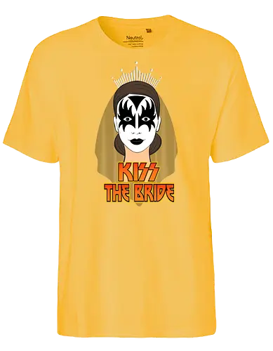 Kiss The Bride Rock Art - funny, gaming, anime, nerd, television, joke, meme, vintage, funny quote, memes, funnytee, funny pop, humor, parody, geek - Fairtrade T-Shirt