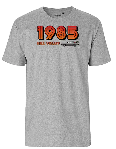 Hill Valley 1985 Vintage Art  - Future, delorean, doc brown, funny pop, funny quote, geek, hill valley, joke, marty mcfly, meme, memes, nerd, parody, time travel, vintage - Fairtrade T-Shirt