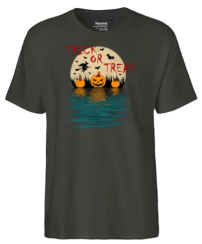 Trick Or Treat Halloween Art - halloween, funny halloween, funny quote, geek, happy halloween, humor, joke, meme, memes, nerd, parody, spooky, trick or treat, vintage halloween art - Fairtrade T-Shirt