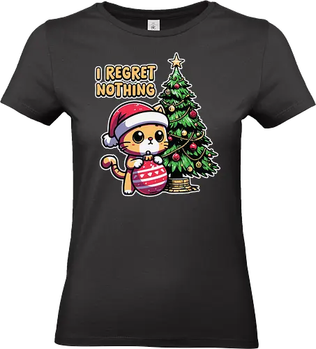 I REGRET NOTHING - cat, santa hat, christmas tree, ornament, festive, humor, cute, holiday, cartoon, decoration - Standard T-Shirt (Women)