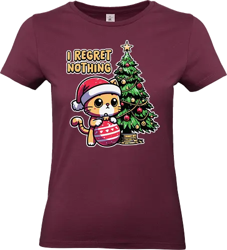 I REGRET NOTHING - cat, santa hat, christmas tree, ornament, festive, humor, cute, holiday, cartoon, decoration - Standard T-Shirt (Women)