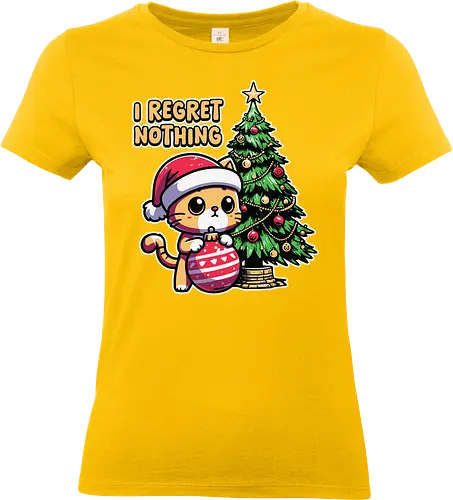 I REGRET NOTHING - cat, santa hat, christmas tree, ornament, festive, humor, cute, holiday, cartoon, decoration - Standard T-Shirt (Women)