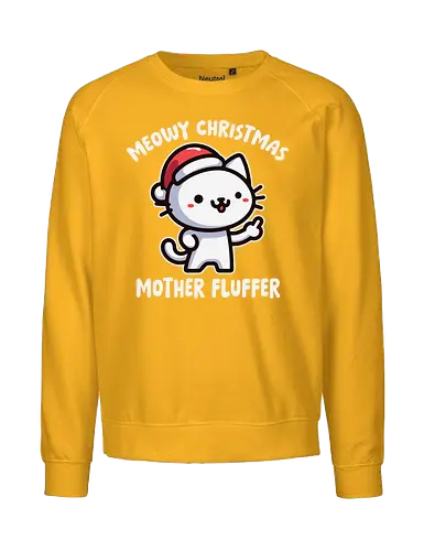 Meowy Christmas Mother Fluffer - cartoon, cat, santa hat, festive, christmas, humor, playful, cute, gray, holiday - Fairtrade Sweatshirt