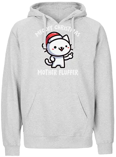 Meowy Christmas Mother Fluffer - cartoon, cat, santa hat, festive, christmas, humor, playful, cute, gray, holiday - Fairtrade Hoodie
