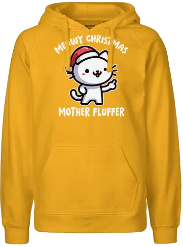 Meowy Christmas Mother Fluffer - cartoon, cat, santa hat, festive, christmas, humor, playful, cute, gray, holiday - Fairtrade Hoodie