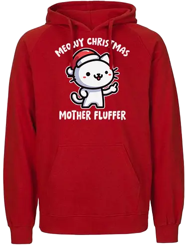 Meowy Christmas Mother Fluffer - cartoon, cat, santa hat, festive, christmas, humor, playful, cute, gray, holiday - Fairtrade Hoodie