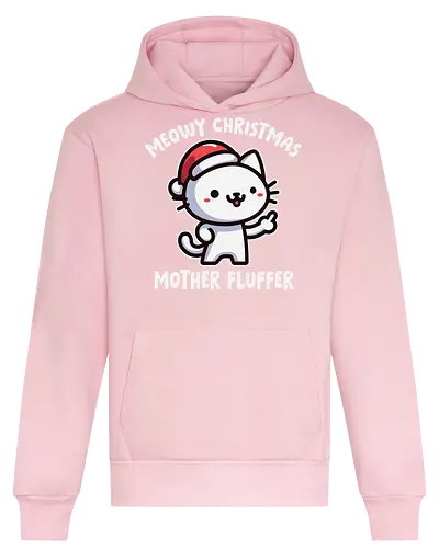 Meowy Christmas Mother Fluffer - cartoon, cat, santa hat, festive, christmas, humor, playful, cute, gray, holiday - Heavyweight Hoodie