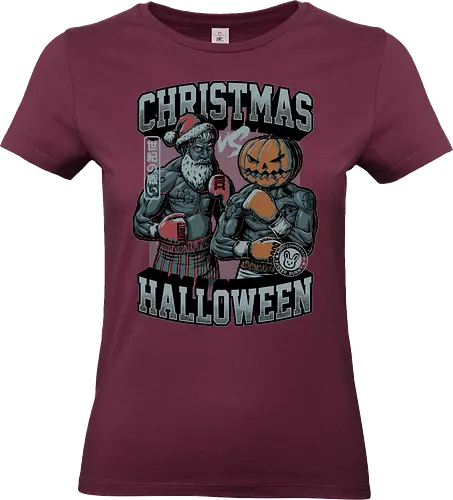 Christmas vs. Halloween - christmas, halloween, october, mma, fight, holiday, easter, bunny, santa claus, nice, naughty, scary, spooky, creepy, pumpkin, martial arts, ufc, fighting, Trick Or Treat, christmas - Standard T-Shirt (Women)