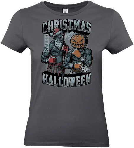 Christmas vs. Halloween - christmas, halloween, october, mma, fight, holiday, easter, bunny, santa claus, nice, naughty, scary, spooky, creepy, pumpkin, martial arts, ufc, fighting, Trick Or Treat, christmas - Standard T-Shirt (Women)