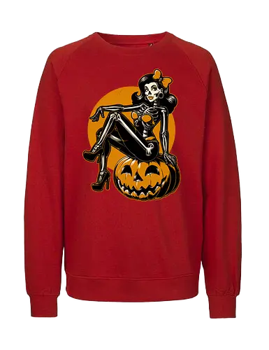 Halloween Pinup - halloween, pinup, sexy, creepy, spooky, autumn, skull, skeleton, graveyard, grave, pumpkin - Fairtrade Sweatshirt