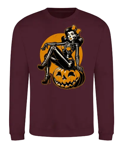 Halloween Pinup - halloween, pinup, sexy, creepy, spooky, autumn, skull, skeleton, graveyard, grave, pumpkin - Sweatshirt