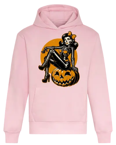 Halloween Pinup - halloween, pinup, sexy, creepy, spooky, autumn, skull, skeleton, graveyard, grave, pumpkin - Heavyweight Hoodie