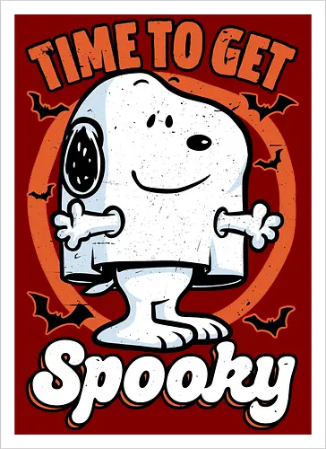 Spooky Beagle Halloween - Halloween, Spooky, Spooky Season, Mystery, Candy, Horror, October, Surprise, creepy, ghost, trick or treat, cute, boo, pet, beagle, dog, comic, bat, bats, peanuts - Artprint