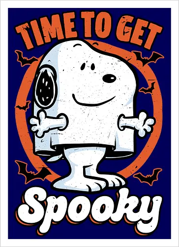Spooky Beagle Halloween - Halloween, Spooky, Spooky Season, Mystery, Candy, Horror, October, Surprise, creepy, ghost, trick or treat, cute, boo, pet, beagle, dog, comic, bat, bats, peanuts - Artprint
