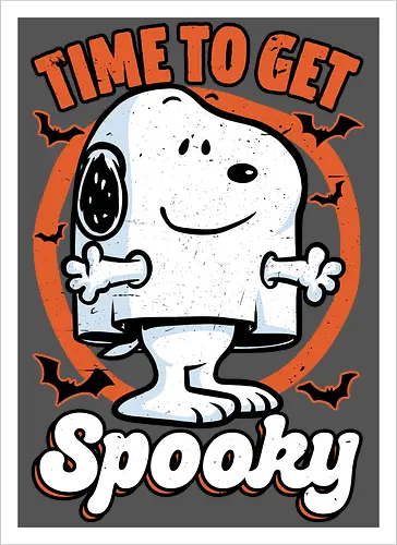 Spooky Beagle Halloween - Halloween, Spooky, Spooky Season, Mystery, Candy, Horror, October, Surprise, creepy, ghost, trick or treat, cute, boo, pet, beagle, dog, comic, bat, bats, peanuts - Artprint