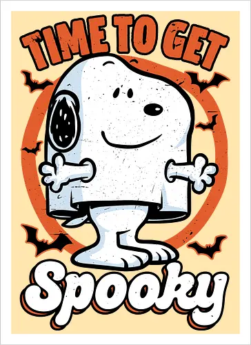 Spooky Beagle Halloween - Halloween, Spooky, Spooky Season, Mystery, Candy, Horror, October, Surprise, creepy, ghost, trick or treat, cute, boo, pet, beagle, dog, comic, bat, bats, peanuts - Artprint
