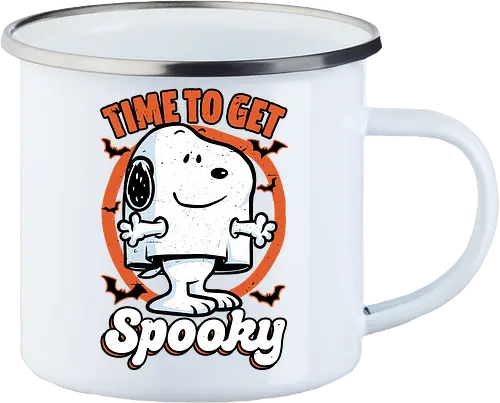 Spooky Beagle Halloween - Halloween, Spooky, Spooky Season, Mystery, Candy, Horror, October, Surprise, creepy, ghost, trick or treat, cute, boo, pet, beagle, dog, comic, bat, bats, peanuts - Enamel Mug