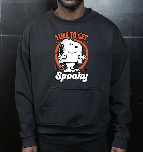 Spooky Beagle Halloween - Halloween, Spooky, Spooky Season, Mystery, Candy, Horror, October, Surprise, creepy, ghost, trick or treat, cute, boo, pet, beagle, dog, comic, bat, bats, peanuts - Cropped Sweatshirt