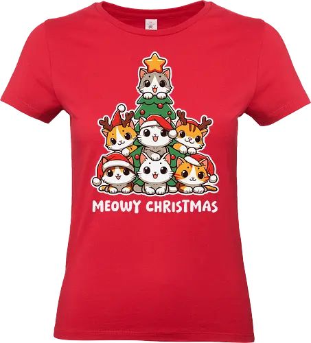  cute kitten tree - cats, christmas, holiday, cartoon, cute, festive, tree, hats, star, greeting - Standard T-Shirt (Women)