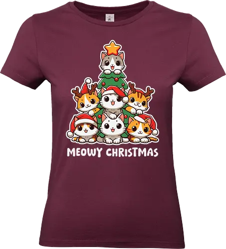  cute kitten tree - cats, christmas, holiday, cartoon, cute, festive, tree, hats, star, greeting - Standard T-Shirt (Women)