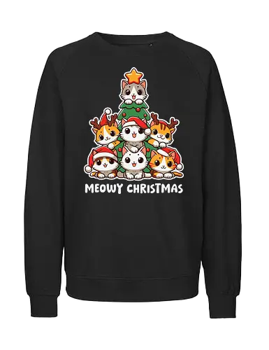 cute kitten tree - cats, christmas, holiday, cartoon, cute, festive, tree, hats, star, greeting - Fairtrade Sweatshirt