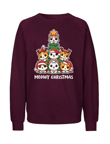  cute kitten tree - cats, christmas, holiday, cartoon, cute, festive, tree, hats, star, greeting - Fairtrade Sweatshirt