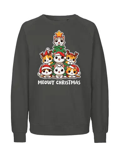  cute kitten tree - cats, christmas, holiday, cartoon, cute, festive, tree, hats, star, greeting - Fairtrade Sweatshirt