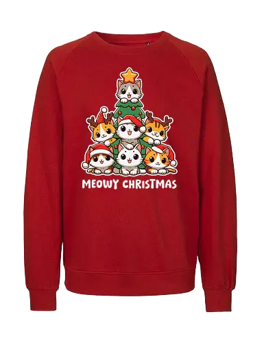  cute kitten tree - cats, christmas, holiday, cartoon, cute, festive, tree, hats, star, greeting - Fairtrade Sweatshirt