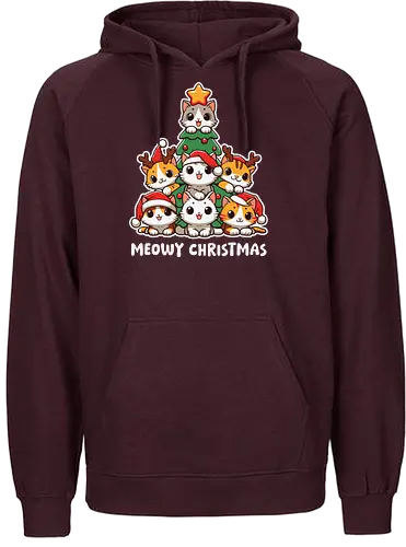  cute kitten tree - cats, christmas, holiday, cartoon, cute, festive, tree, hats, star, greeting - Fairtrade Hoodie