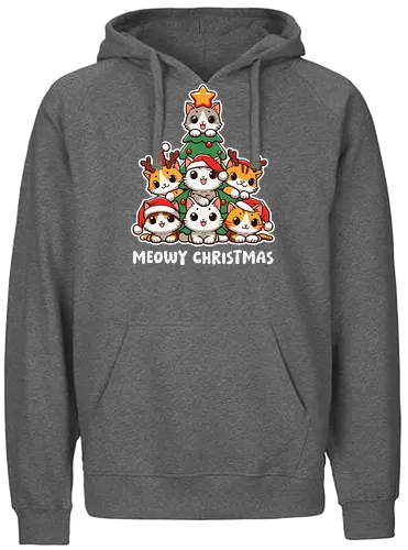 cute kitten tree - cats, christmas, holiday, cartoon, cute, festive, tree, hats, star, greeting - Fairtrade Hoodie