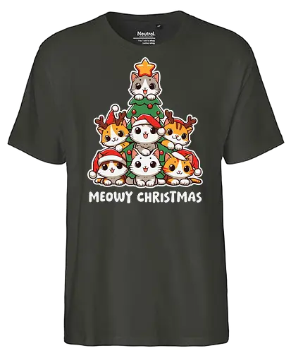  cute kitten tree - cats, christmas, holiday, cartoon, cute, festive, tree, hats, star, greeting - Fairtrade T-Shirt