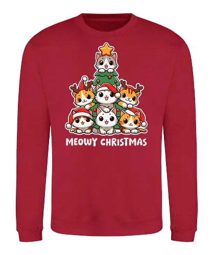  cute kitten tree - cats, christmas, holiday, cartoon, cute, festive, tree, hats, star, greeting - Sweatshirt