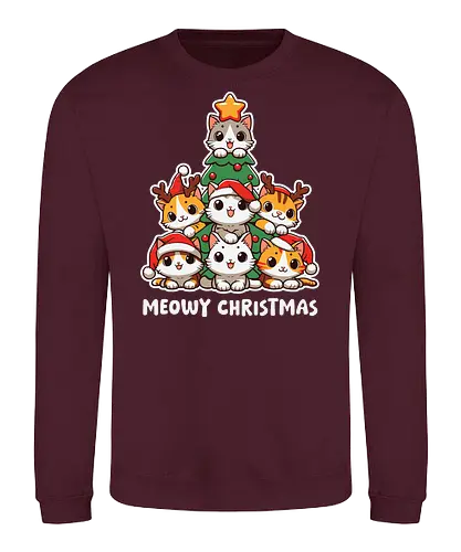  cute kitten tree - cats, christmas, holiday, cartoon, cute, festive, tree, hats, star, greeting - Sweatshirt