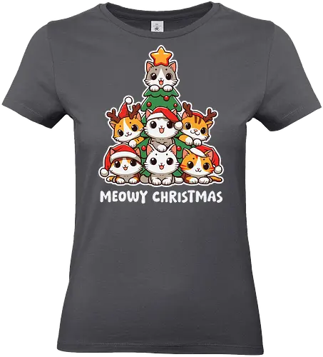  cute kitten tree - cats, christmas, holiday, cartoon, cute, festive, tree, hats, star, greeting - Standard T-Shirt (Women)