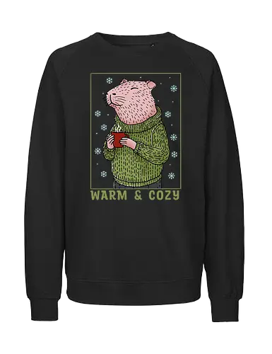 Warm and Cozy - capy, capybara, christmas, merry christmas, xmas, cocoa, cozy, holiday, cozy holidays, winter, winter time - Fairtrade Sweatshirt