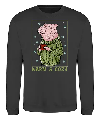 Warm and Cozy - capy, capybara, christmas, merry christmas, xmas, cocoa, cozy, holiday, cozy holidays, winter, winter time - Sweatshirt