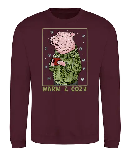 Warm and Cozy - capy, capybara, christmas, merry christmas, xmas, cocoa, cozy, holiday, cozy holidays, winter, winter time - Sweatshirt