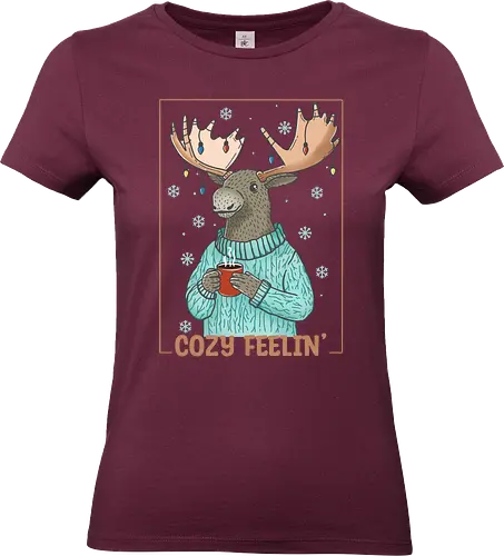 Cozy Feelin’ - moose, xmas, christmas, merry christmas, holiday, happy holidays, cocoa, chocolate, cozy christmas - Standard T-Shirt (Women)