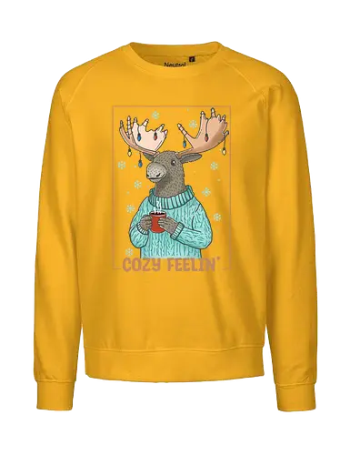 Cozy Feelin’ - moose, xmas, christmas, merry christmas, holiday, happy holidays, cocoa, chocolate, cozy christmas - Fairtrade Sweatshirt