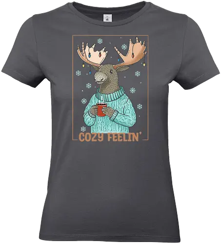Cozy Feelin’ - moose, xmas, christmas, merry christmas, holiday, happy holidays, cocoa, chocolate, cozy christmas - Standard T-Shirt (Women)
