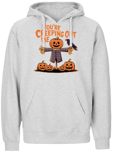 You're Creeping Me Out - scarecrow, jack-o'-lantern, halloween, crow, pumpkin, humor, text, spooky, autumn - Fairtrade Hoodie