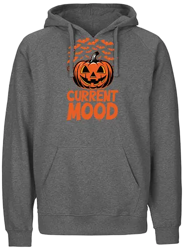 CURRENT MOOD - halloween, jack-o'-lantern, bats, spooky, festive, orange, humor, autumn, decoration, mood - Fairtrade Hoodie