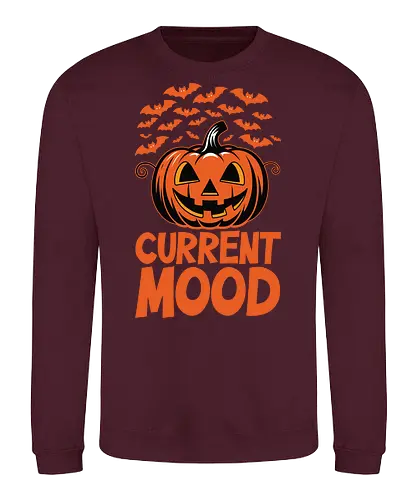 CURRENT MOOD - halloween, jack-o'-lantern, bats, spooky, festive, orange, humor, autumn, decoration, mood - Sweatshirt