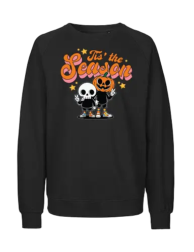 Tis' the Season - halloween, cartoon, pumpkin, skeleton, peace sign, seasonal, festive, lettering, stars, friendship - Fairtrade Sweatshirt
