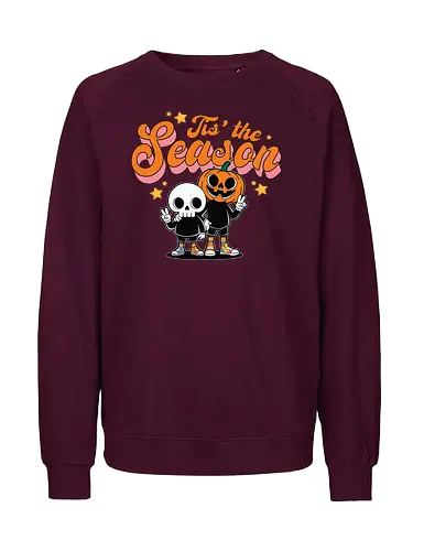 Tis' the Season - halloween, cartoon, pumpkin, skeleton, peace sign, seasonal, festive, lettering, stars, friendship - Fairtrade Sweatshirt